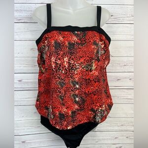 Maxine Of Hollywood Sz 18 W 1 Piece Red Black Tankini Black Removable Straps